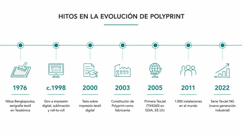 Cronología de la historia de Polyprint desde 1976 hasta 2022