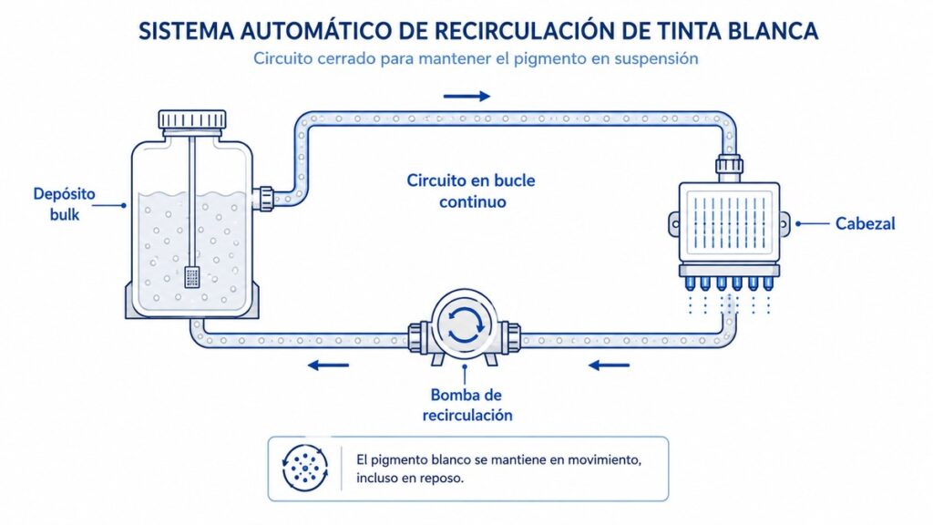 Diagrama del circuito de recirculación automática de tinta blanca de la gama TexJet NG